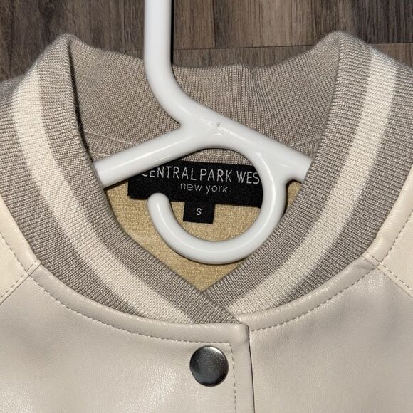 Central Park West Spencer Varsity Cream Bomber Jacket, Small - Picture 7 of 8